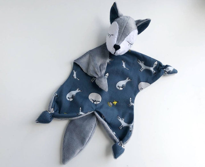 Wolf lovey blanket, baby lovey, stuff wolf baby gift, wolf baby shower, wolf nursery decor