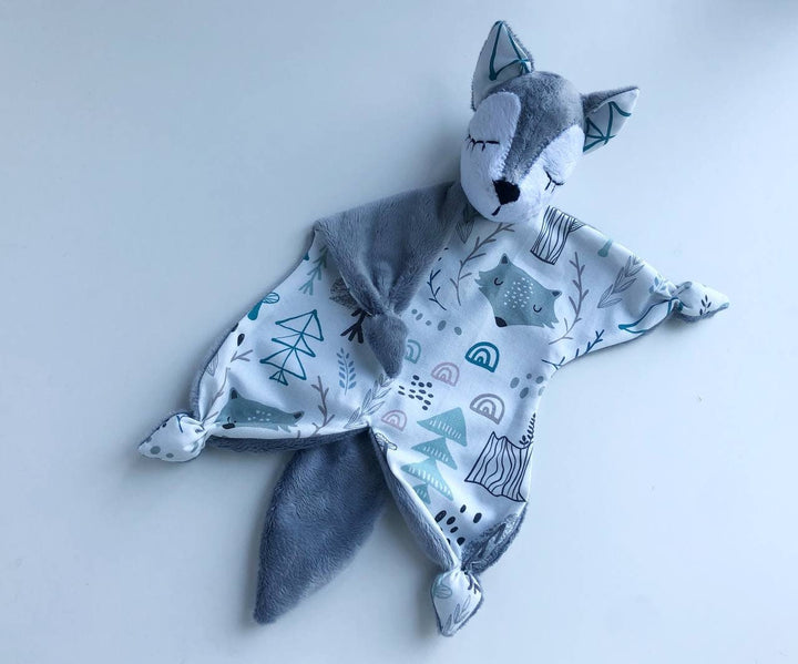 Wolf lovey blanket, baby lovey, stuff wolf baby gift, wolf baby shower, wolf nursery decor