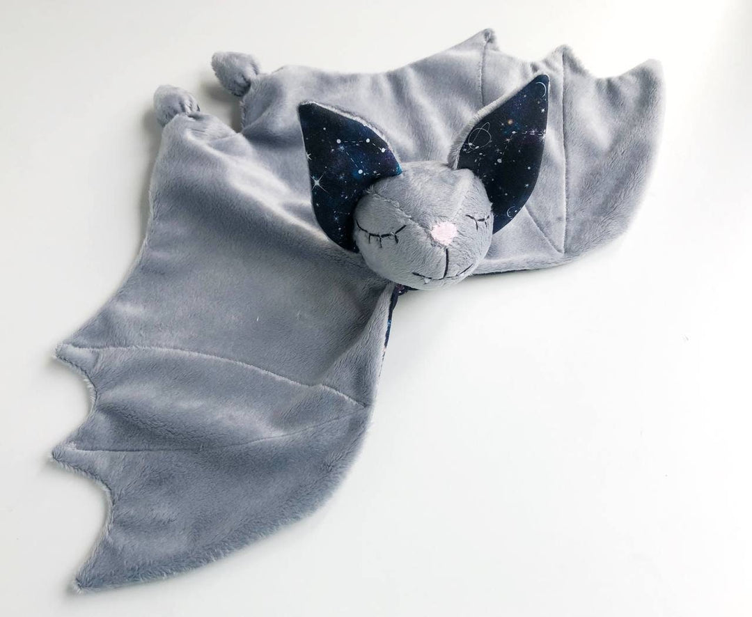 personalised bat lovey, cuddle security blanket, galaxy bat plush, custom unisex baby shower gift, Doudou for toddler, 1 Year Gift Toy