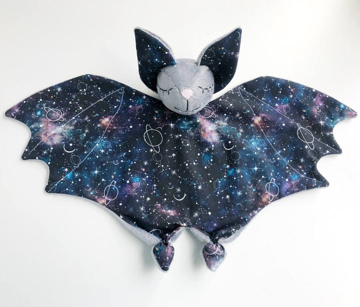 personalised bat lovey, cuddle security blanket, galaxy bat plush, custom unisex baby shower gift, Doudou for toddler, 1 Year Gift Toy