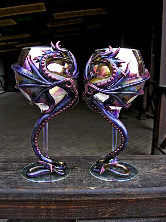 Wine Glasses Rainbow Dragons