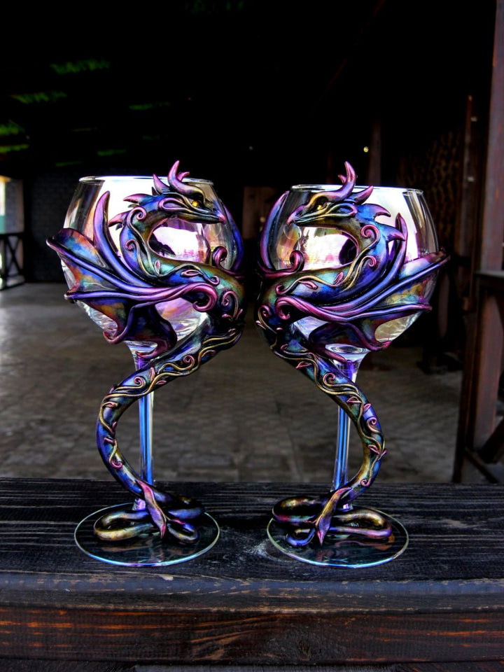 Wine Glasses Rainbow Dragons