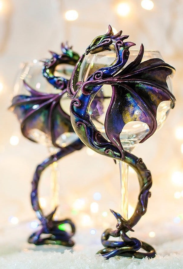 Wine Glasses Rainbow Dragons