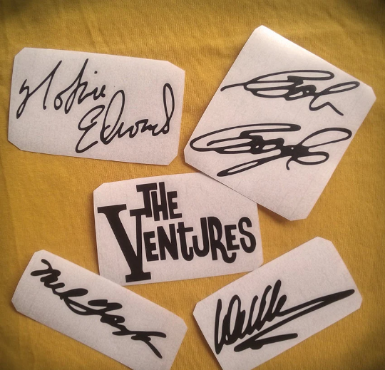 The Ventures autographs stickers Nokie Edwards, Don Wilson, Mel Taylor, Bob Bogle | Kenesberem