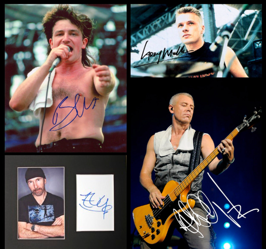 U2 autographs stickers vinyl Bono, The Edge, Adam Clayton,Larry Mullen Jr. Set 5 | Kenesberem